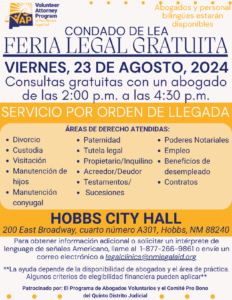 08-23-2024 Lea County Legal Fair flyer Spanish